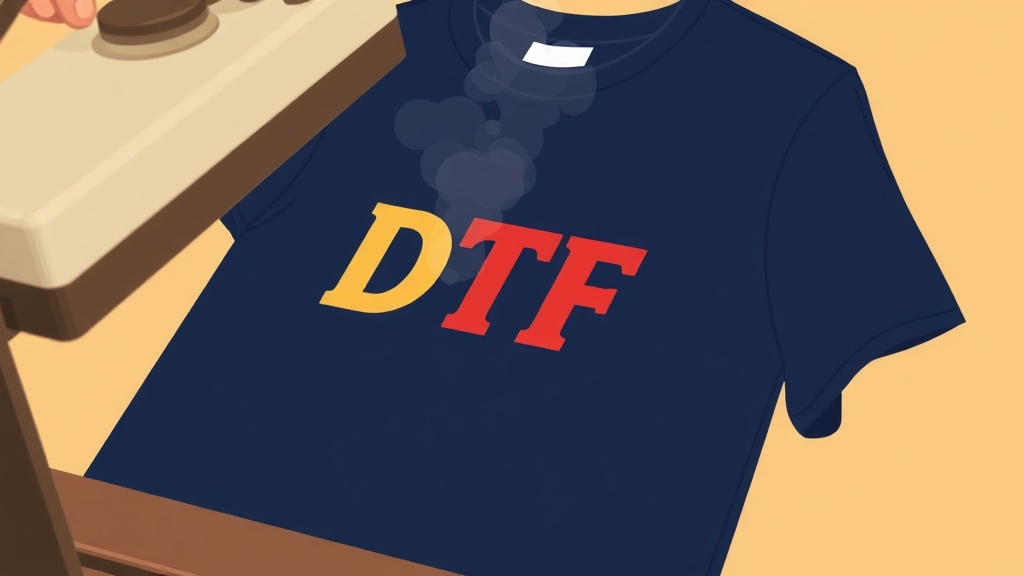 Hands positioning a DTF transfer on a T-shirt on a heat press lower platen