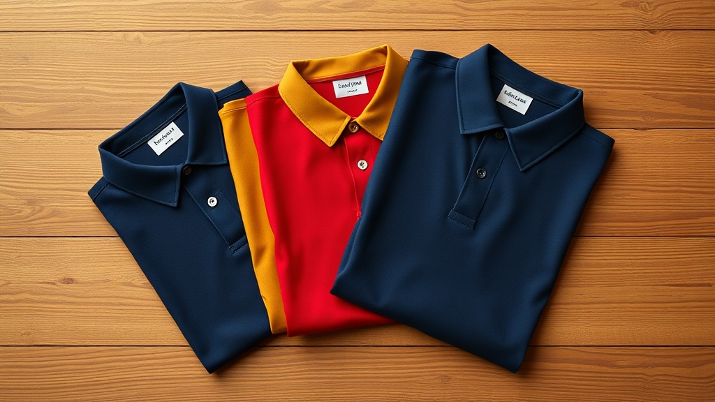 Restaurant server in a clean branded polo with a small left chest logo, dining room behind