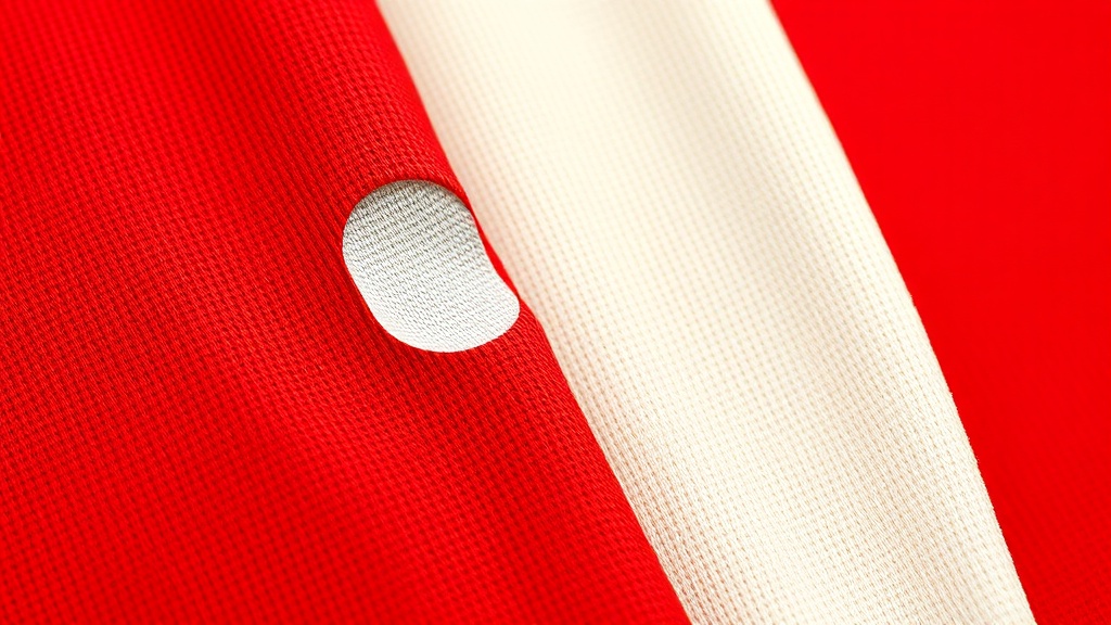 Red polyester jersey showing dye migration from a standard DTF transfer next to a clean result using poly-blocker DTF