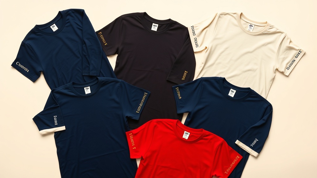 Row of personalized event t-shirts each showing a different participant name printed with DTF